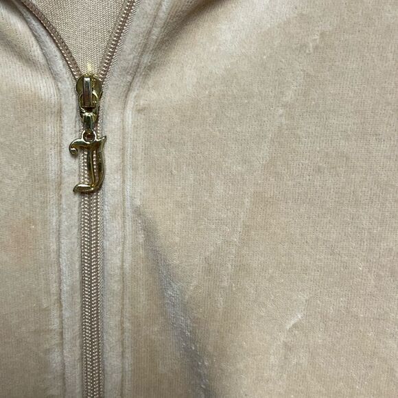 Y2K McBling Juicy Couture Tan Terry Cloth Zip Track Jacket Large - Picture 5 of 5